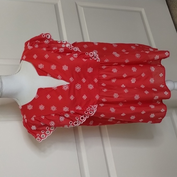LOFT size Large dark coral pink eyelet sleeveless ruffle summer blouse v-neck - Picture 1 of 8